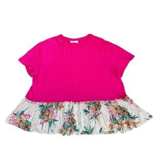Janette Plus Womens Floral Pink Gauze Top Size 1X